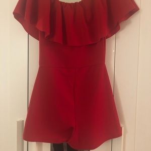 Red romper off shoulders
